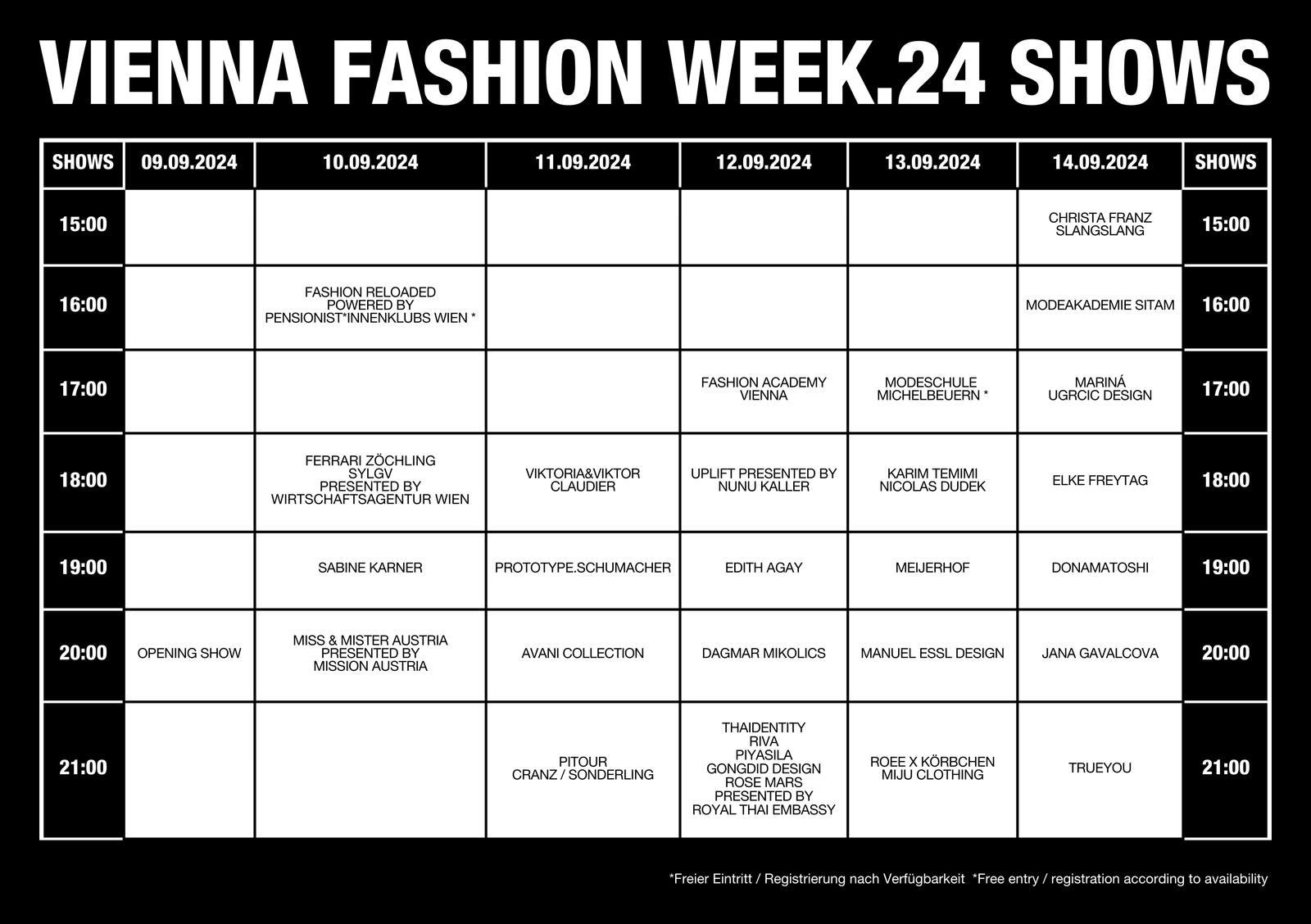 VIENNA FASHION WEEK 24 Schedule Fashion Shows