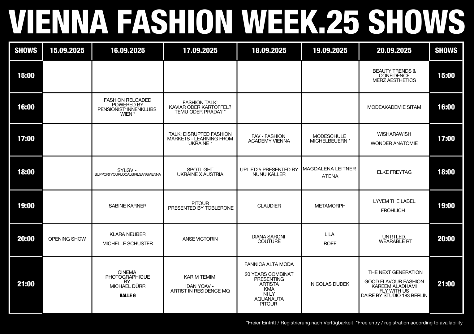 VIENNA FASHION WEEK 2025 Fashion Show Schedule